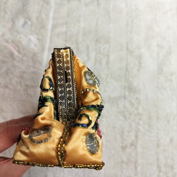 Beaded Butterfly Evening Clutch | Gold Satin Sequin Formal Bag | Whimsigoth - Picture 4 of 9